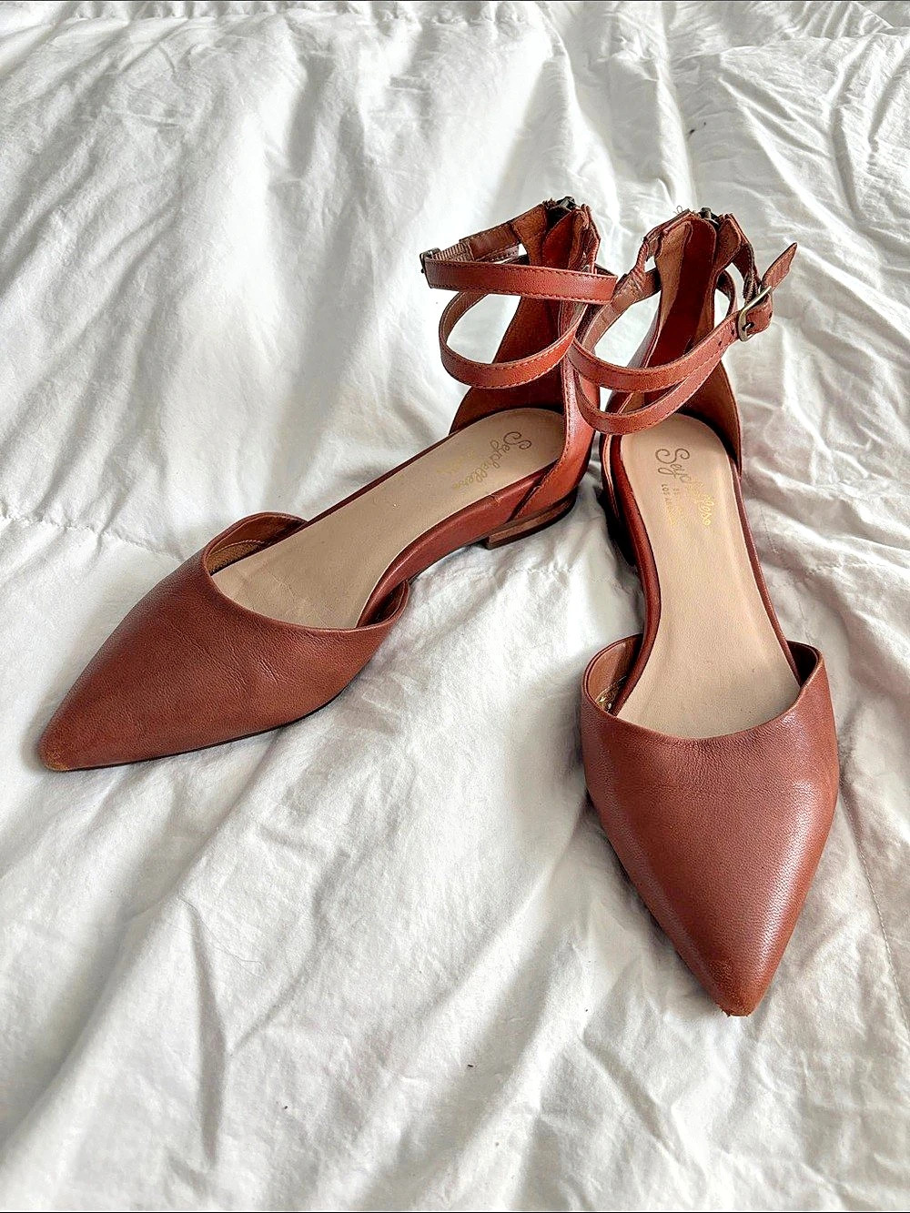 Seychelles Ankle Strap d'Orsay Pointed Toe Flat Brown US 8